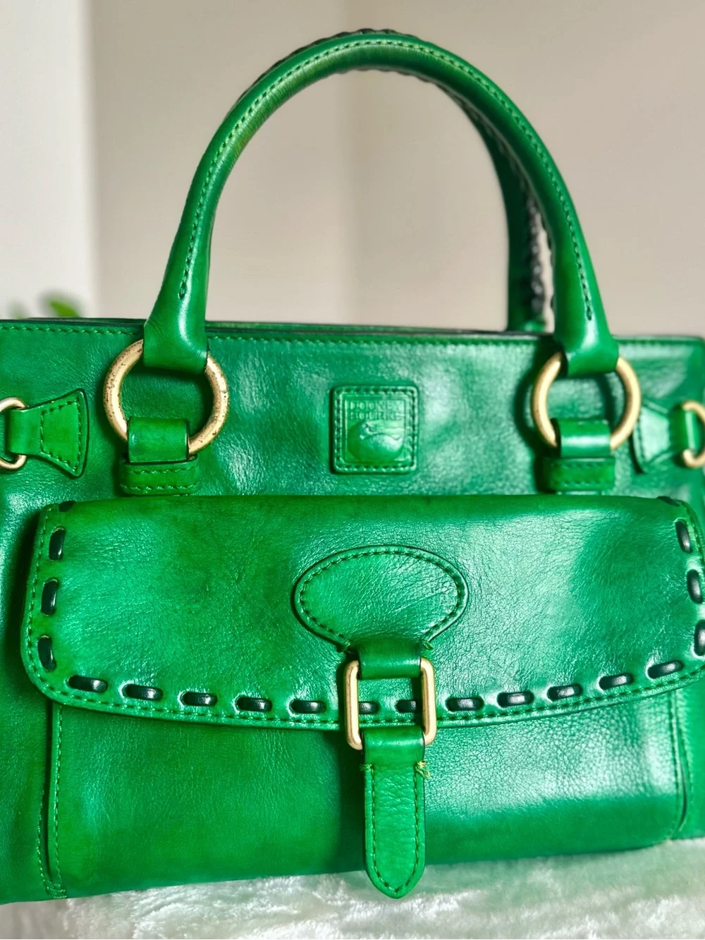 Dooney & Bourke Vintage Emerald Green Florentine Leather Satchel